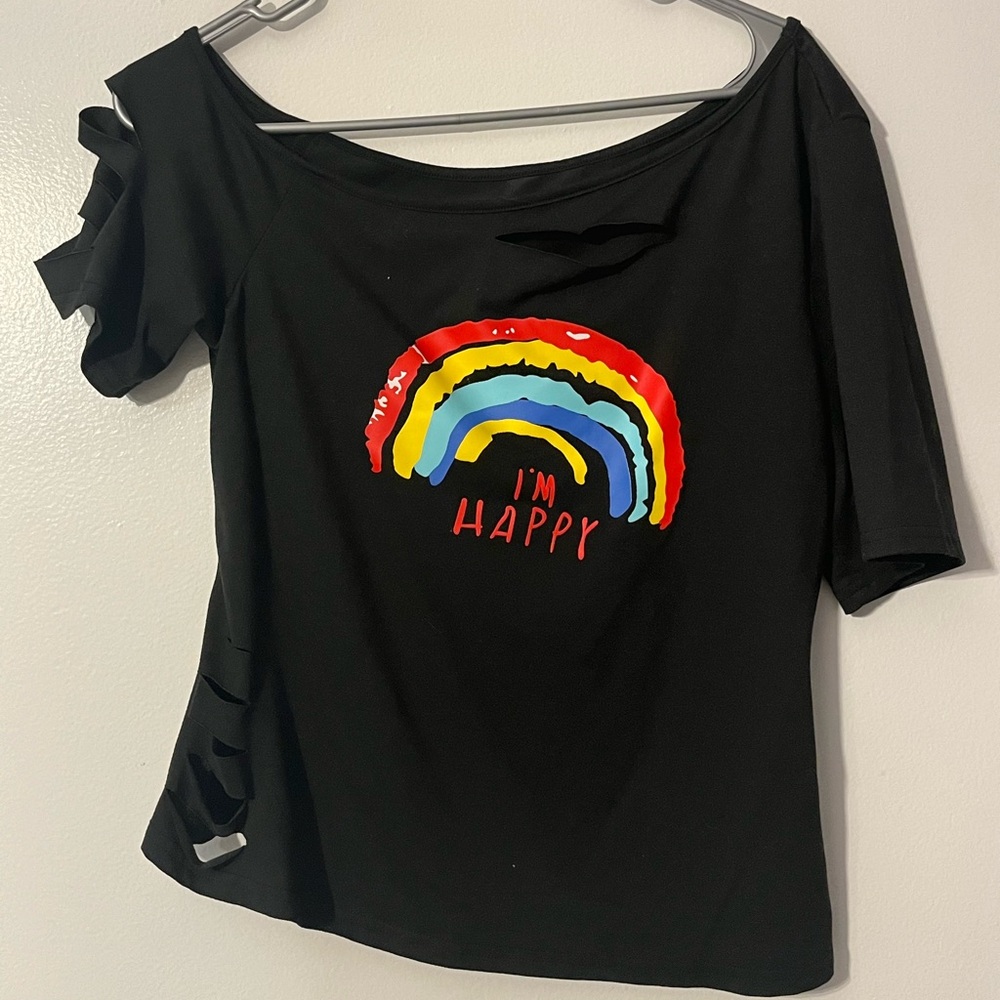 I’m Happy Rainbow Tee Size L - Off the Shoulder